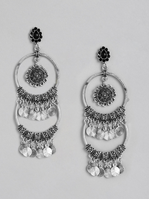 

Anouk Oxidized Silver-Plated Circular Drop Earrings