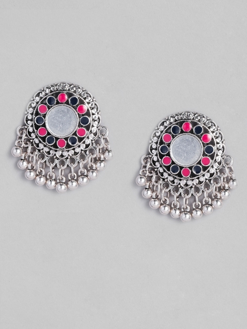 

Anouk Pink & Blue Oxidized Silver-Plated Mirror Circular Drop Earrings