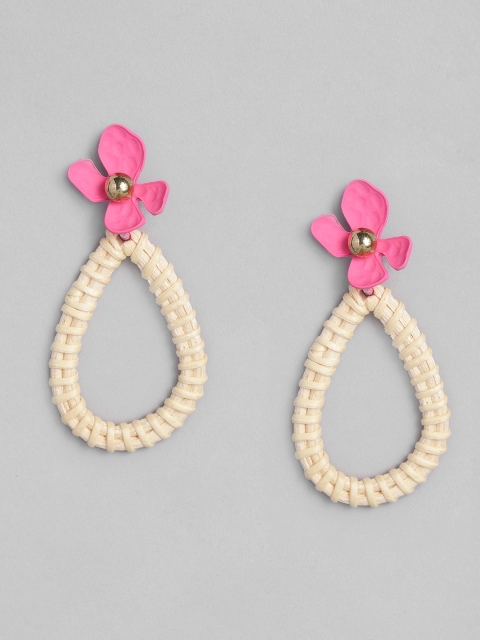 

DressBerry Cream-Coloured & Pink Gold Plated Circular Drop Earrings
