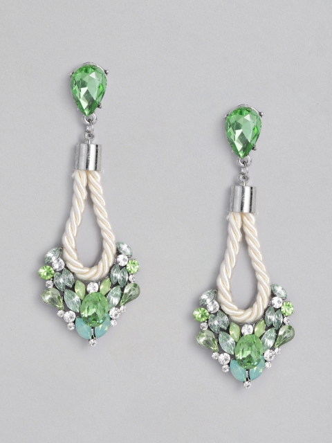 

DressBerry White & Green Contemporary Drop Earrings