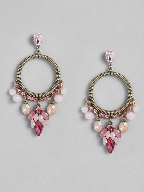 

DressBerry Pink Gold-Plated Studded Circular Drop Earrings