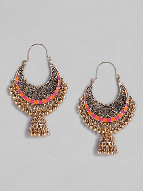 

Anouk Pink & Gold-Toned Gold Plated Crescent Shaped Jhumkas