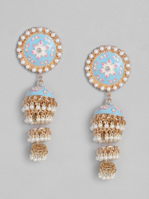 

Anouk Gold-Toned & Blue Enamelled Contemporary Jhumkas