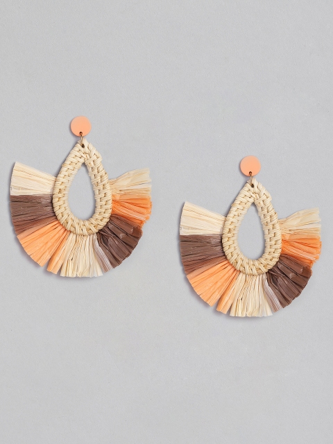 

DressBerry Beige & Orange Wood Teardrop Shaped Earrings