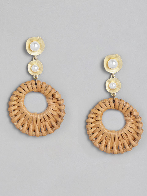 

DressBerry Brown & Beige Wood Circular Drop Earrings