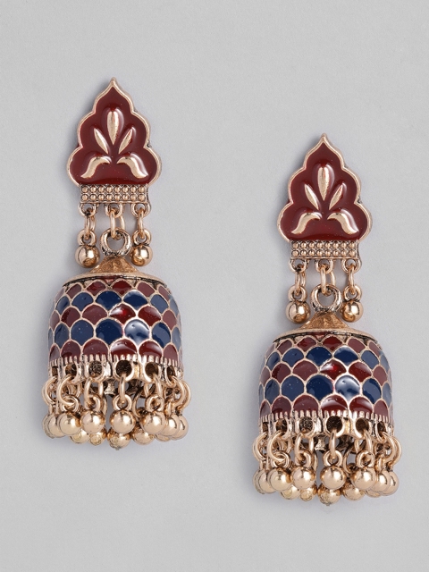 

Anouk Maroon & Blue Gold Plated Dome Shaped Jhumkas