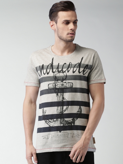 

INDICODE Grey Melange Printed T-shirt
