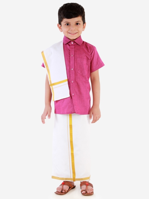 

JBN Creation Boys Purple & White Self Design Shirt and Veshti