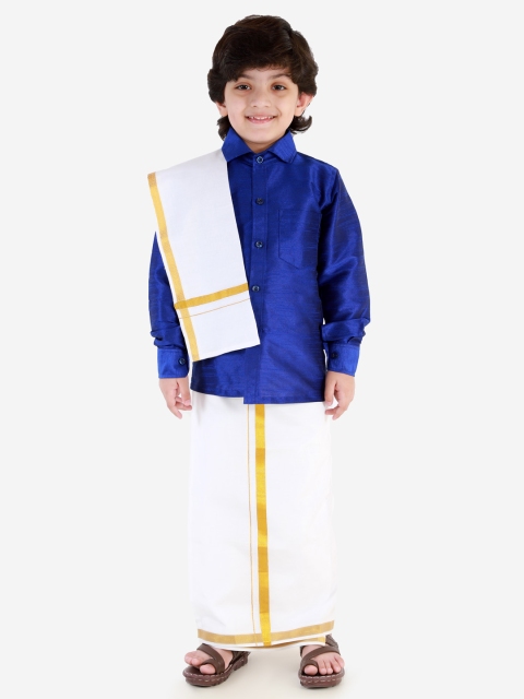 

JBN Creation Boys Blue & White Solid Shirt and Veshti