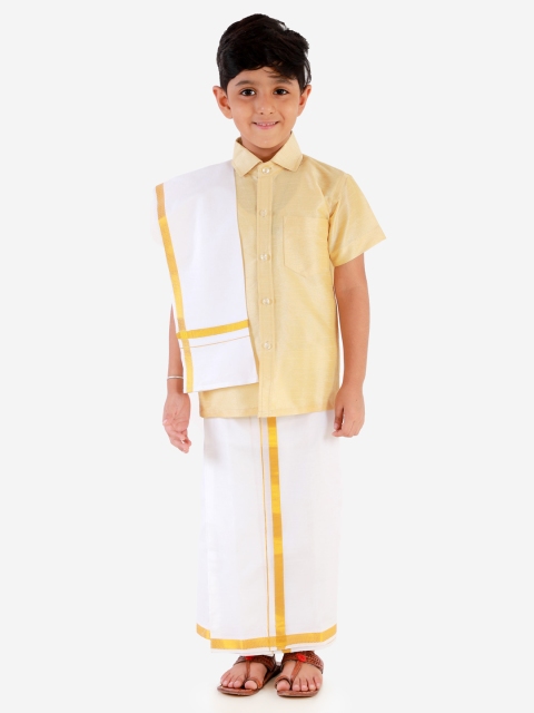 

JBN Creation Boys Beige & White Self Design Shirt and Veshti