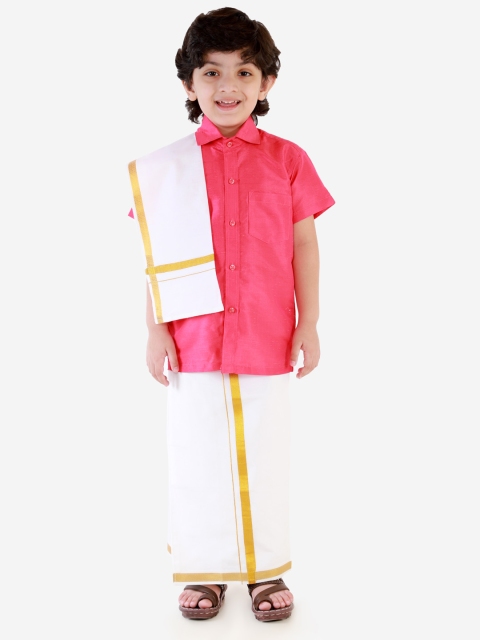 

JBN Creation Boys Pink & White Solid Shirt and Veshti