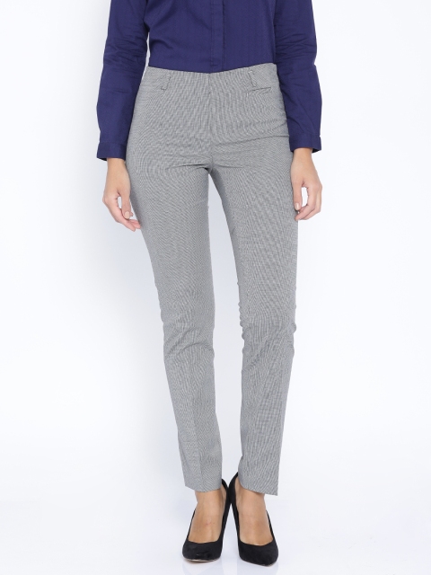 

Arrow Woman Black & White Self Design Mid-Rise Slim Fit Formal Trousers