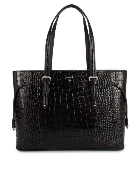 

Da Milano Black Animal Textured Leather Tote Bag