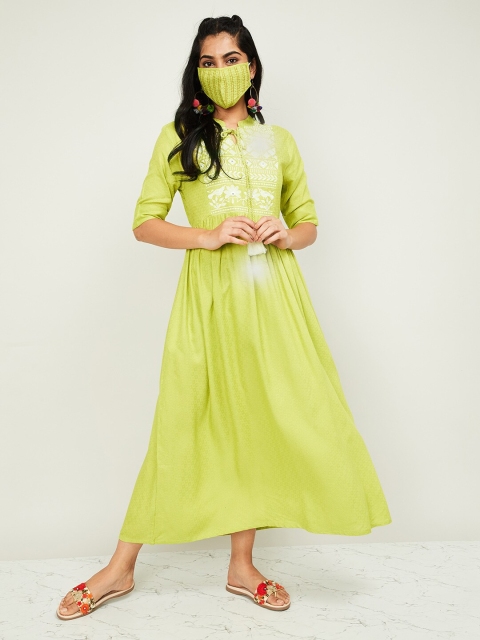 

Melange by Lifestyle Women Lime Green Solid Maxi Dress