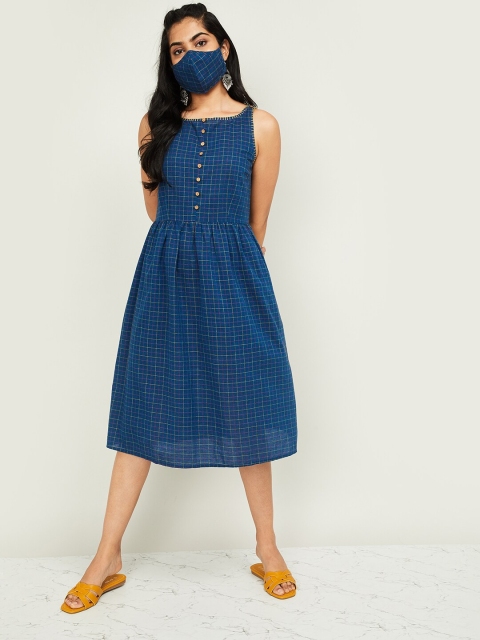 

Melange by Lifestyle Women Navy Blue Checked Fit and Flare Dress
