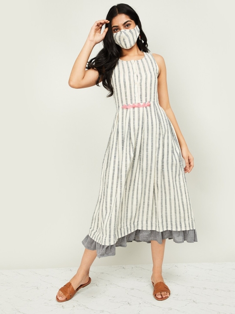 

Melange by Lifestyle Women Off-White Striped Fit and Flare Dress