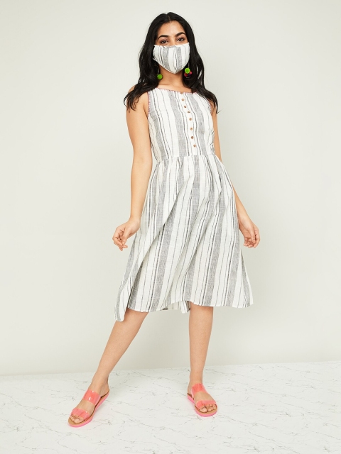 

Melange by Lifestyle Women Off-White Striped A-Line Dress