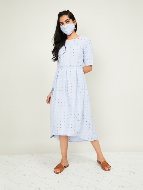 

Melange by Lifestyle Women Blue Printed Fit and Flare Dress with Mask