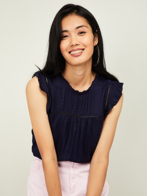 

Ginger by Lifestyle Women Navy Blue Solid Top