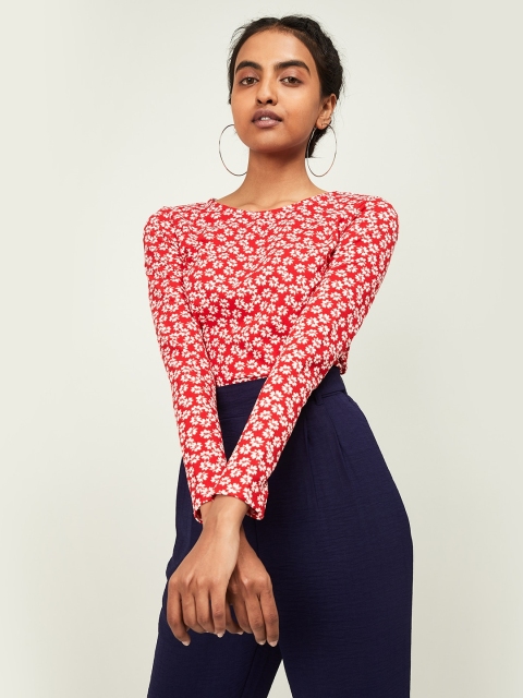 

Ginger by Lifestyle Women Red & White Floral Printed Fitted Top