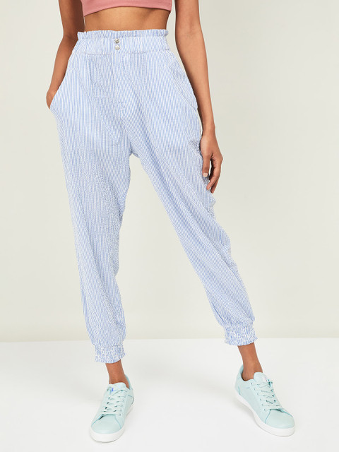 

Ginger by Lifestyle Women Blue & White Regular Fit Striped Joggers
