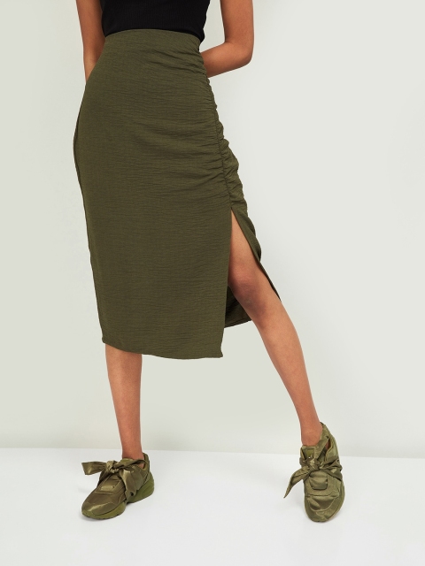 

Ginger by Lifestyle Women Olive Green Solid Pencil Skirt