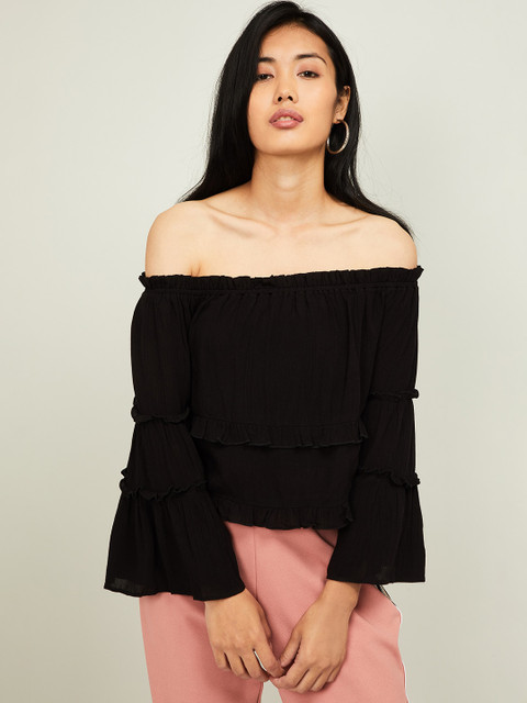 

Ginger by Lifestyle Women Black Solid Bardot Top