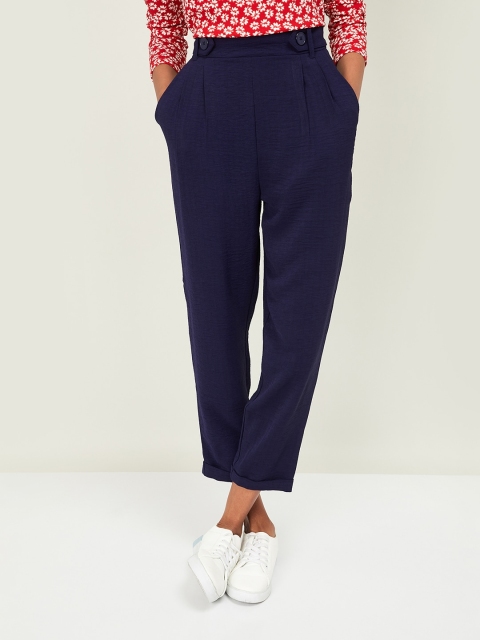 

Ginger by Lifestyle Women Navy Blue Regular Fit Solid Peg Trousers