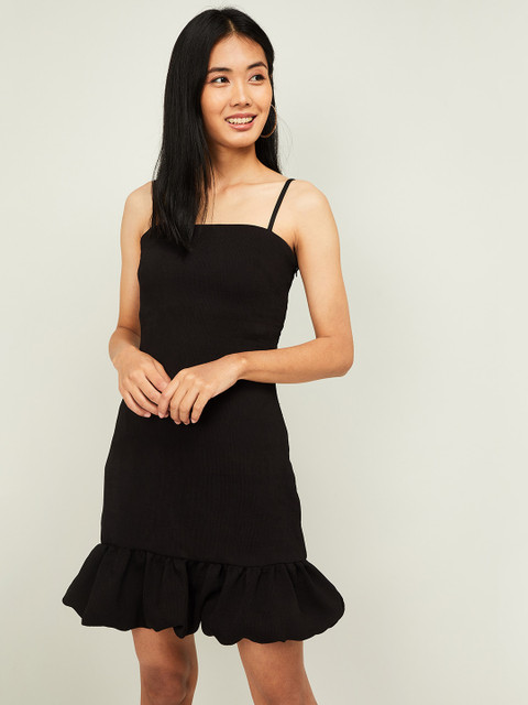 

Ginger by Lifestyle Women Black Self Design Drop-Waist Dress