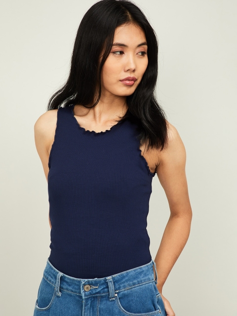 

Ginger by Lifestyle Women Navy Blue Solid Top