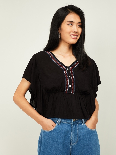 

Ginger by Lifestyle Women Black Solid A-Line Top