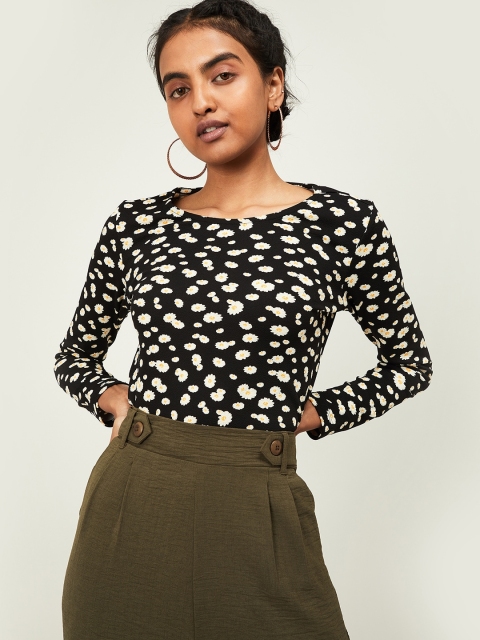 

Ginger by Lifestyle Women Black & White Floral Printed Top