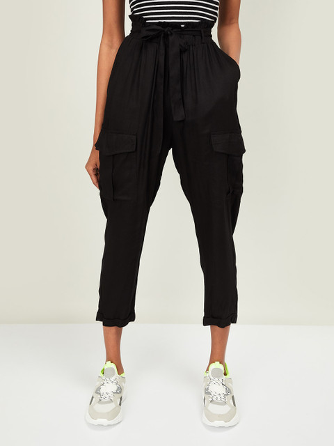 

Ginger by Lifestyle Women Black Regular Fit Solid Cargos