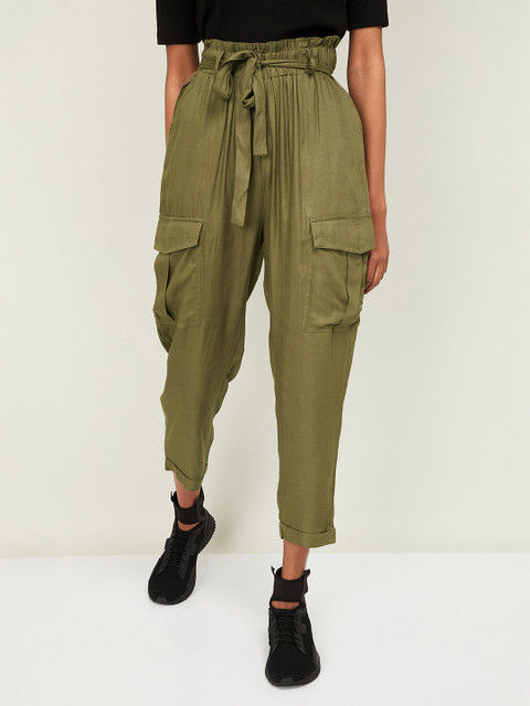 

Ginger by Lifestyle Women Olive Green Regular Fit Solid Cargos