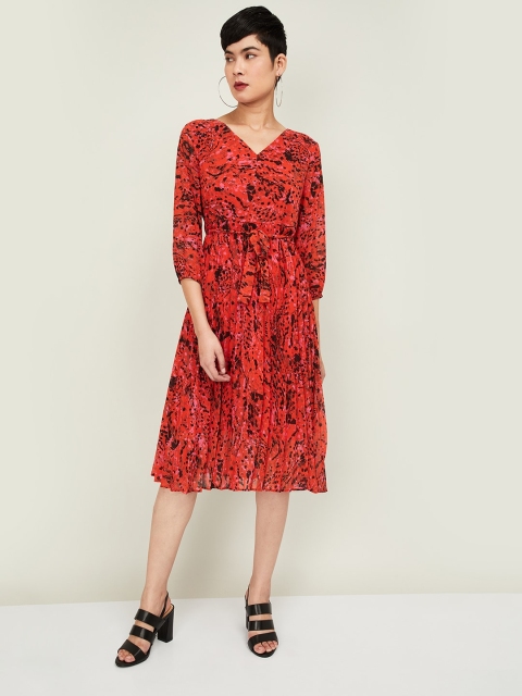 

CODE by Lifestyle Women Red Printed Fit and Flare Dress