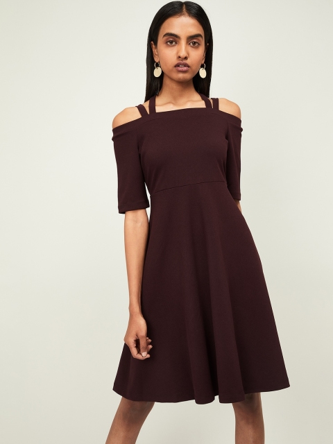 

CODE by Lifestyle Women Burgundy Solid Fit and Flare Dress