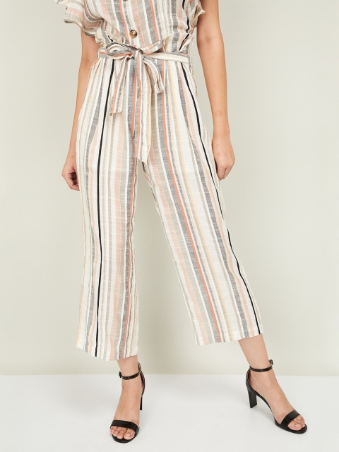 

CODE by Lifestyle Women Beige Regular Fit Striped Parallel Trousers