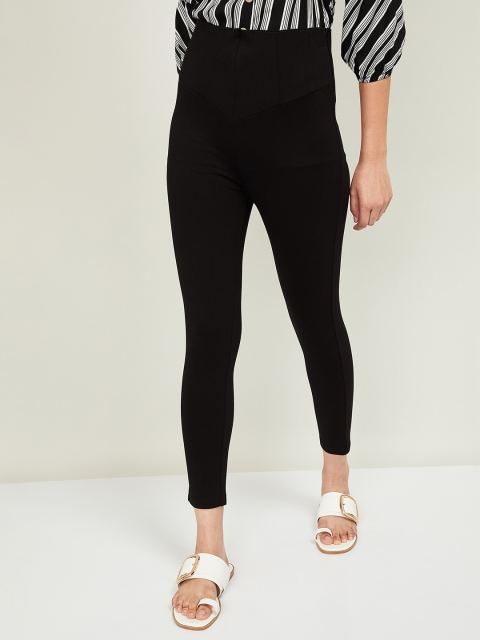 

CODE by Lifestyle Women Black Solid Regular Trousers