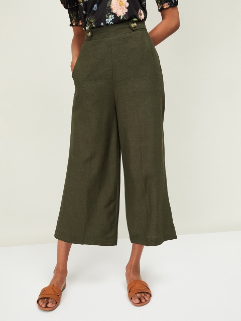 

CODE by Lifestyle Women Olive Green Flared Solid Culottes