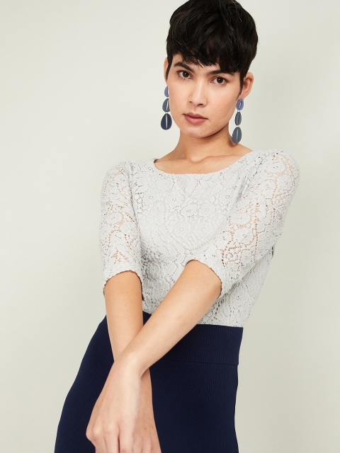 

CODE by Lifestyle Women Grey Self Design Top