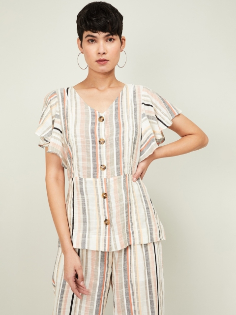 

CODE by Lifestyle Women Beige Striped A-Line Top
