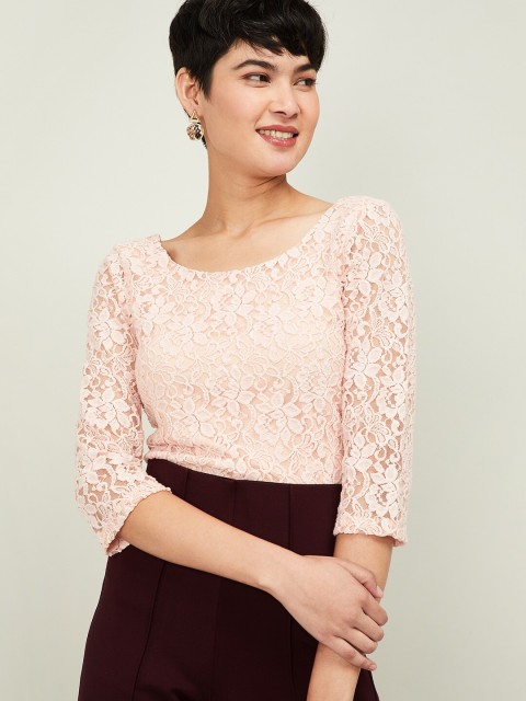 

CODE by Lifestyle Women Peach-Coloured Self Design Top