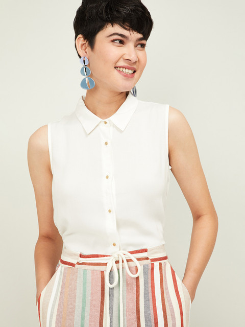 

CODE by Lifestyle Women White Solid Shirt Style Top
