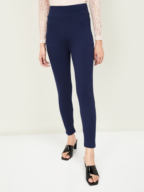 

CODE by Lifestyle Women Navy Blue Regular Fit Solid Regular Trousers