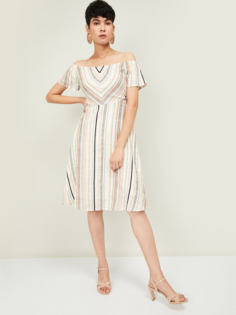 

CODE by Lifestyle Women Beige Striped A-Line Dress