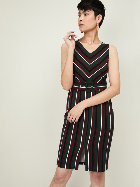 

CODE by Lifestyle Women Red & Green Striped Sheath Dress