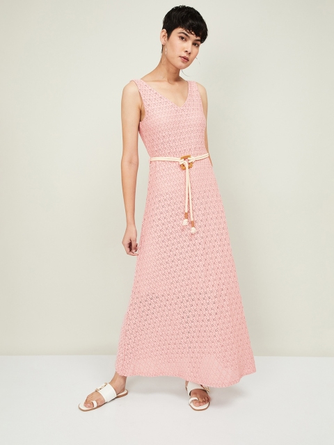 

CODE by Lifestyle Women Pink Self Design Maxi Dress