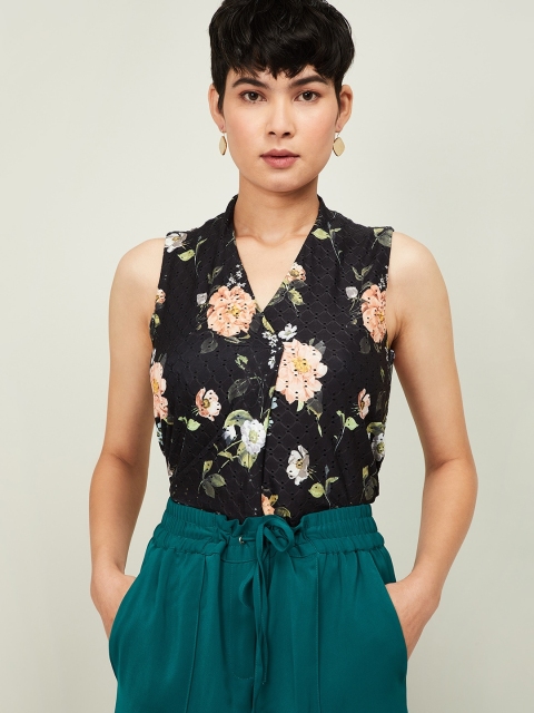 

CODE by Lifestyle Women Black Floral Self Design Top