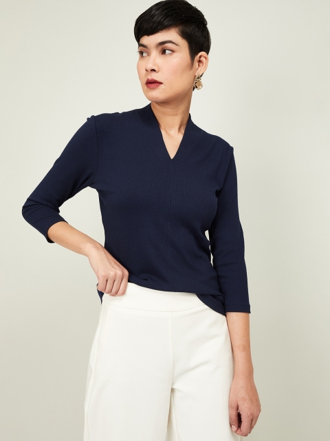 

CODE by Lifestyle Women Navy Blue Solid A-Line Top