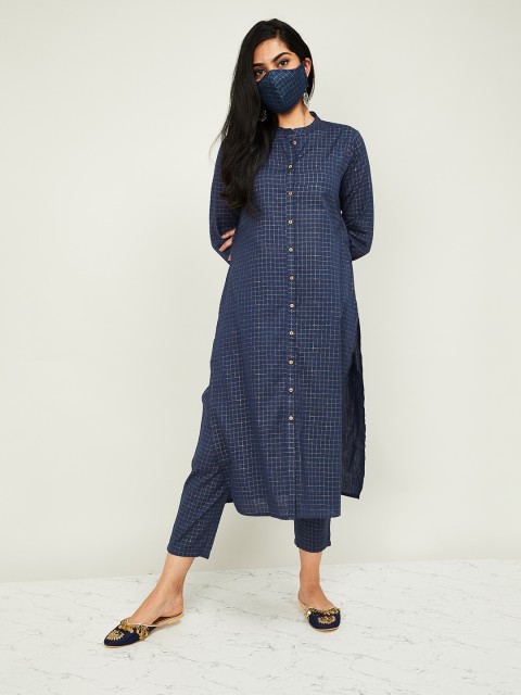 

Melange by Lifestyle Women Blue Checked Kurti with Trousers